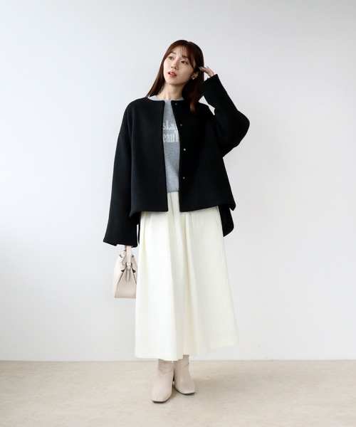 Jines（ジネス） ノーカラーコート コート シャルム加工スーパー110s