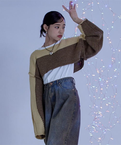 miette ニット セーター バイカラークロップドニット レディース