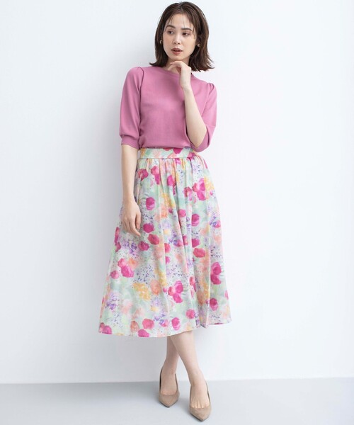 組曲（KUMIKYOKU） スカート ピオニーシフォンプリント フレアスカート