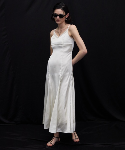 HER. ティアードサテンドレス ／アンシェヌマン JOSE MOON ワンピース SHEER COMBI SATIN DRESS/シアーコンビ