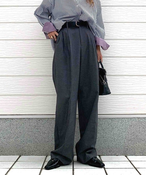 美品　Q ❤︎ キュー　タックパンツチェック　 ブラック系　サイズ2 　レディース　ワイドパンツ Q スラックス パンツ ワイドタックパンツ レディース : ZOZOTOWN Yahoo