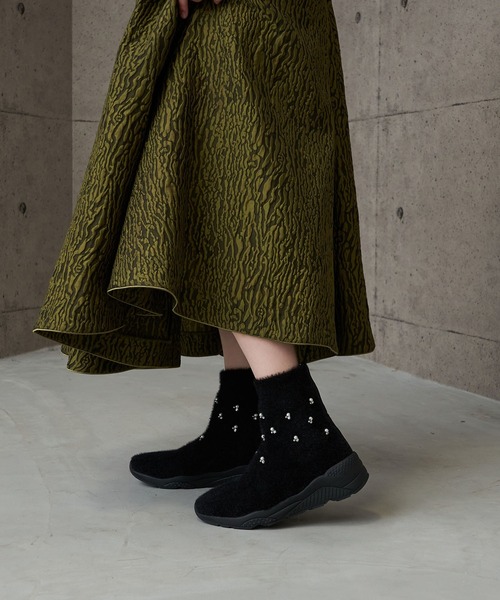 carino（カリーノ） ブーツ ビジュー付きニットブーツ レディース