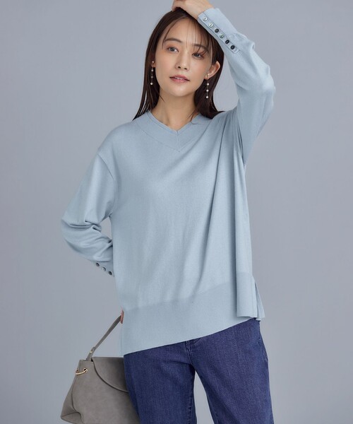 【WEB限定】セミウーステッド Vネックニットプルオーバー 組曲 ニット セーター セミウーステッド Vネックニットプル