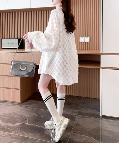 ハートジャガードシャツカーディガン春夏秋 miniministore ハートジャガードシャツカーディガン春夏秋【ゆう