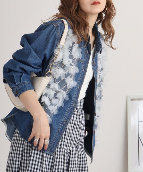 ブラウス シャツ je crois soi パール刺しゅうデニムシャツ レディース FUNALIVE ブラウス シャツ je crois soi パール刺しゅうデニム