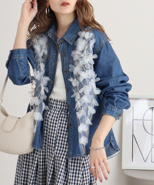 ブラウス シャツ je crois soi パール刺しゅうデニムシャツ レディース FUNALIVE ブラウス シャツ je crois soi パール刺しゅうデニム