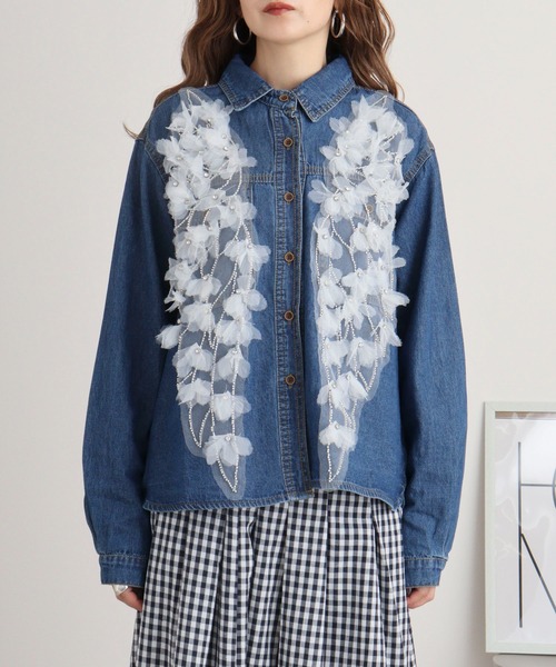 ブラウス シャツ je crois soi パール刺しゅうデニムシャツ レディース FUNALIVE ブラウス シャツ je crois soi パール刺しゅうデニム