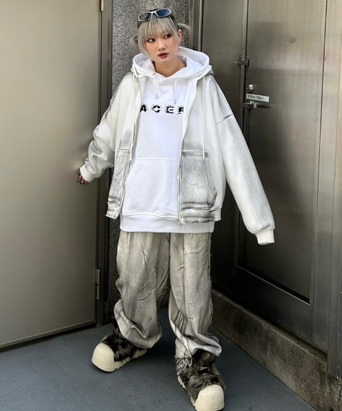 XU ジップアップパーカー XU パーカー 「Never mind the XU」damage zip up hoodie