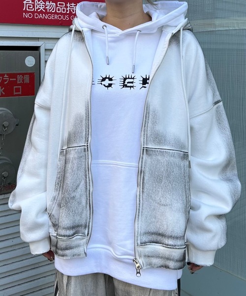 ゆっぺ画面 XU パーカー 「XU」dirty paint zip hoodie メンズ レディース