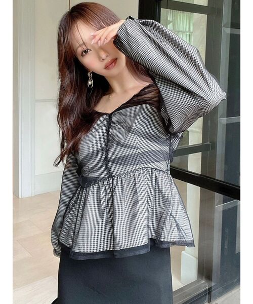 ブラウス シャツ シャーリングチュールチュニック レディース