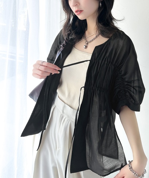 ブラウス シャツ 綿シルク前後2WAYリボンギャザーブラウス レディース classicalelf ブラウス シャツ 高級感漂う夏の必需品！前後2WAY