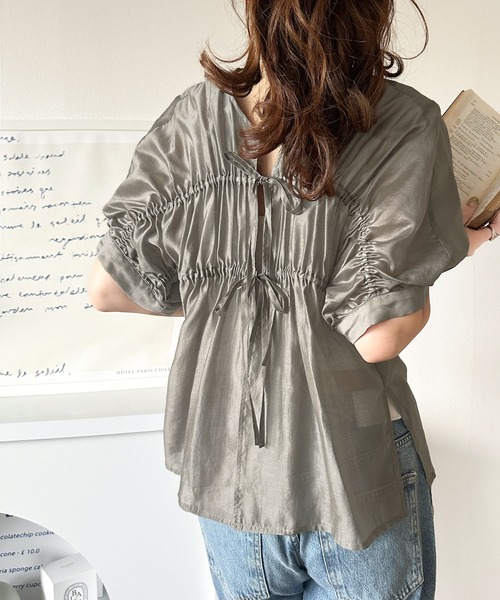 ブラウス シャツ 綿シルク前後2WAYリボンギャザーブラウス レディース classicalelf ブラウス シャツ 高級感漂う夏の必需品！前後2WAY