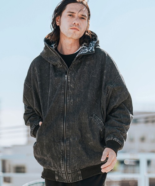 ブルゾン アウター mj10508-Chemical Wash Denim Hooded Blouson 