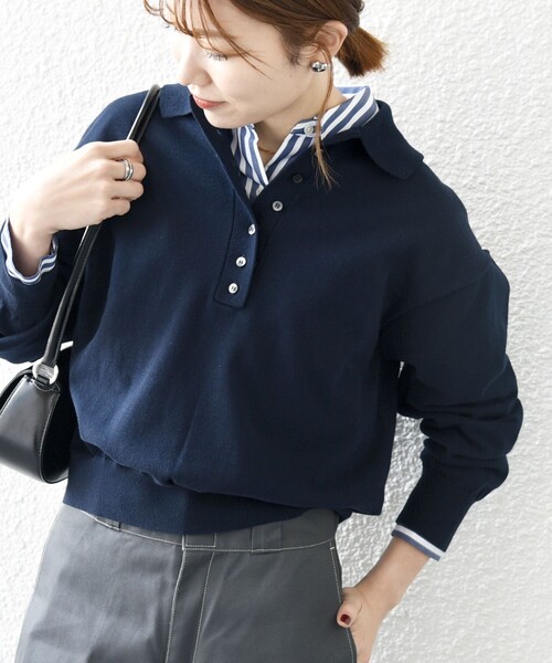 SHIPS any ポロシャツ ポロ any:「手洗い可能」襟付き ニット プル