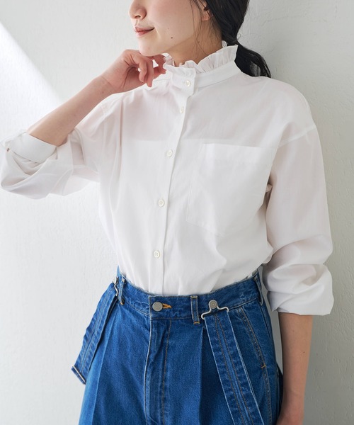 ブラウス シャツ ネックギャザーシャツ レディース