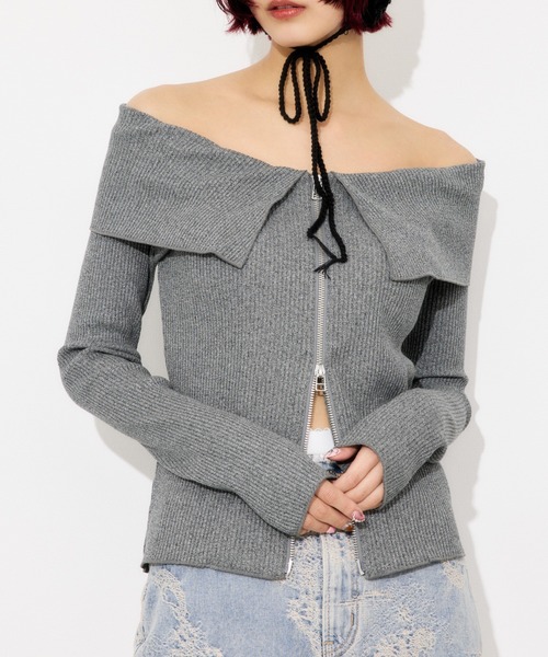 SLY tシャツ OFFSHOULDER FRONT ZIP TOPS オフショルダー