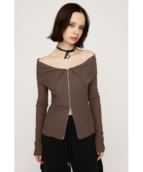 tシャツ オフショルダーカットソートップス レディース SLY tシャツ OFFSHOULDER FRONT ZIP TOPS オフショルダー