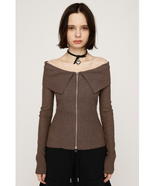 tシャツ オフショルダードッキングリボントップス レディース SLY tシャツ OFFSHOULDER FRONT ZIP TOPS オフショルダー