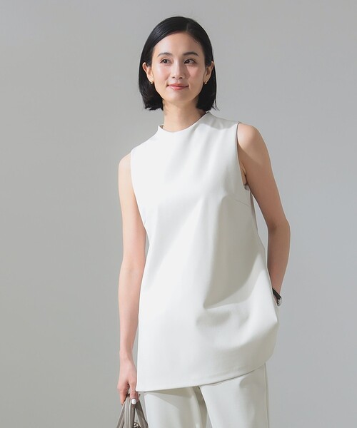 ENFÖLD ノースリーブチュニック 38 ブラック エンフォルド ENFOLD 25SS SOFT MEMORY TAFFETA HALF SLEEVE