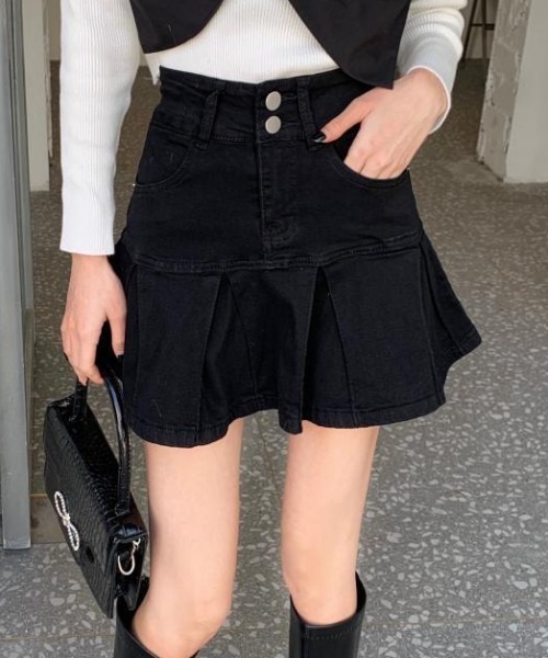 Mejoul スカート 「インパン付き」デニムティアード切り替えミニ