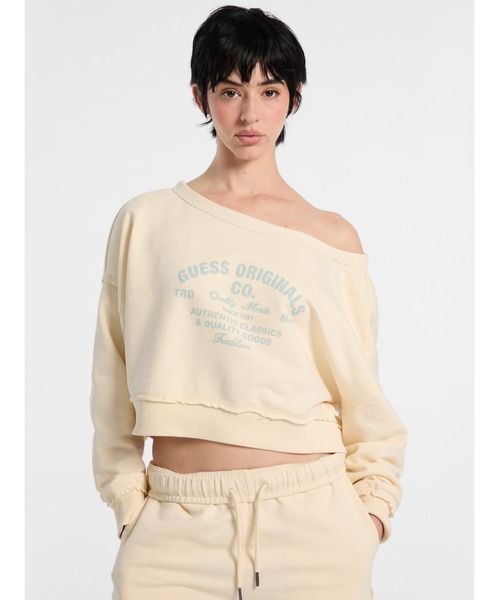 トレーナー スウェット GUESS Originals Boat Neck Distressed Sweatshirt スウェット レディース レディ GUESS トレーナー スウェット Originals Boat Neck Distressed