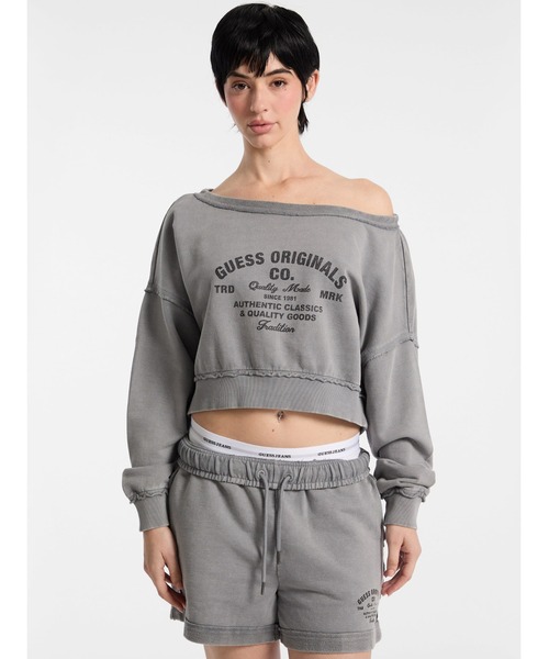 トレーナー スウェット GUESS Originals Boat Neck Distressed Sweatshirt スウェット レディース レディ