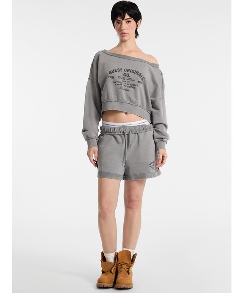 トレーナー スウェット GUESS Originals Boat Neck Distressed Sweatshirt スウェット レディース レディ GUESS トレーナー スウェット Originals Boat Neck Distressed