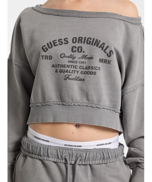 トレーナー スウェット GUESS Originals Boat Neck Distressed Sweatshirt スウェット レディース レディ GUESS トレーナー スウェット Originals Boat Neck Distressed