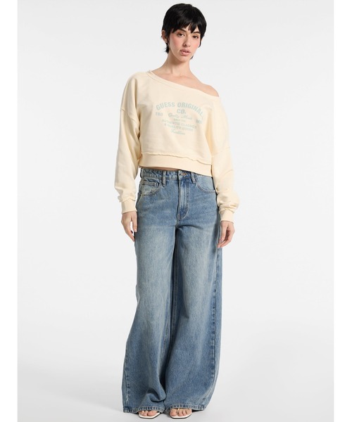 トレーナー スウェット GUESS Originals Boat Neck Distressed Sweatshirt スウェット レディース レディ GUESS トレーナー スウェット Originals Boat Neck Distressed