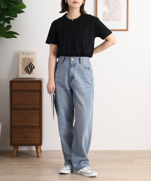 EGLANTINE tシャツ レースキャミレイヤード風半袖カットソー