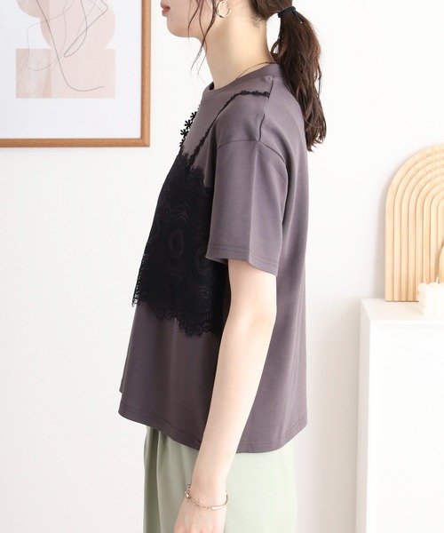 EGLANTINE tシャツ レースキャミレイヤード風半袖カットソー