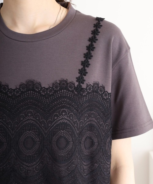 EGLANTINE tシャツ レースキャミレイヤード風半袖カットソー