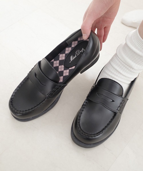 AmiAmi（アミアミ） ローファー インヒール付き学生ローファー 通学