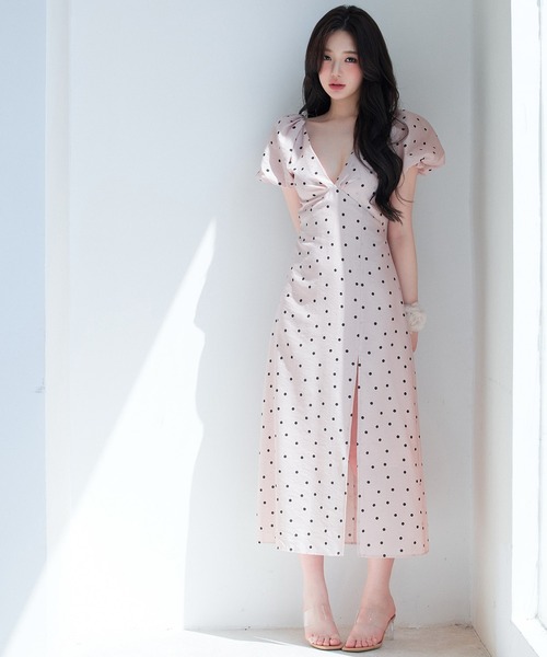 VEILA ワンピース フレンチパフスリーブドットワンピース : ZOZOTOWN