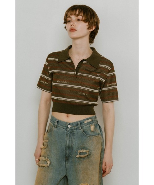 tシャツ logo stripe polo knit レディース