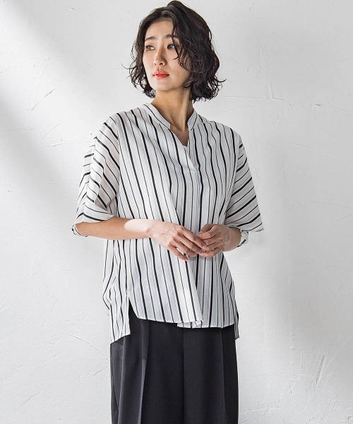 la.f（ラ・エフ） ブラウス シャツ 半袖ストライプブラウス「洗濯機