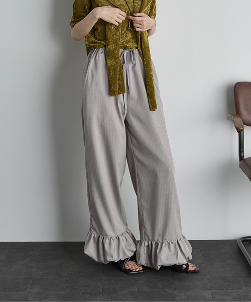 THE Yon パンツ バルーンヘムピンストライプイージーパンツ レディース