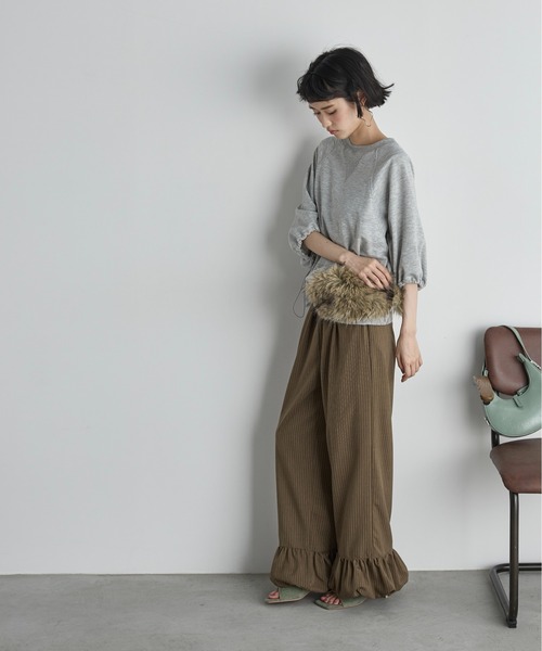 THE Yon パンツ バルーンヘムピンストライプイージーパンツ レディース