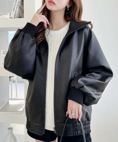 Ada. ブルゾン アウター リブ スタンドネック オーバーサイズ フェイク