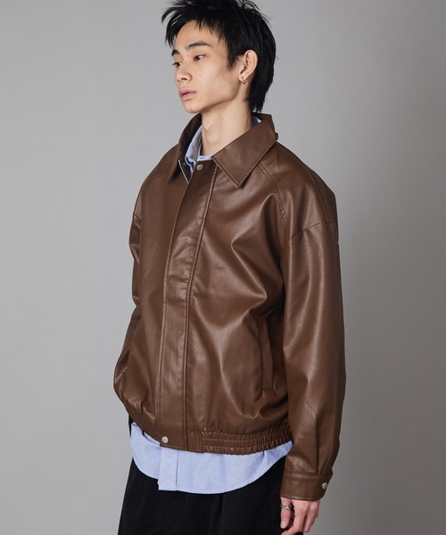 新品タグ付完売◆JOSEPH春の柔らかスムースレザーブルゾン38ブラウン16万 Theater code ブルゾン アウター Zip-Up Faux Leather Jacket/ジップ