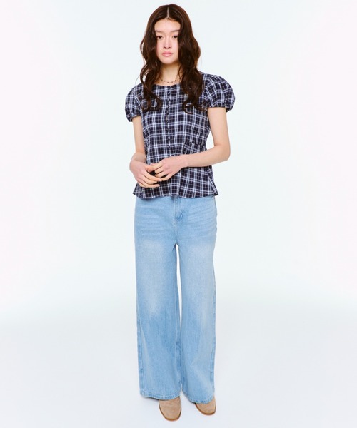 「FEKETE」 半袖ブラウス MEDIUM ネイビー レディース_画像6