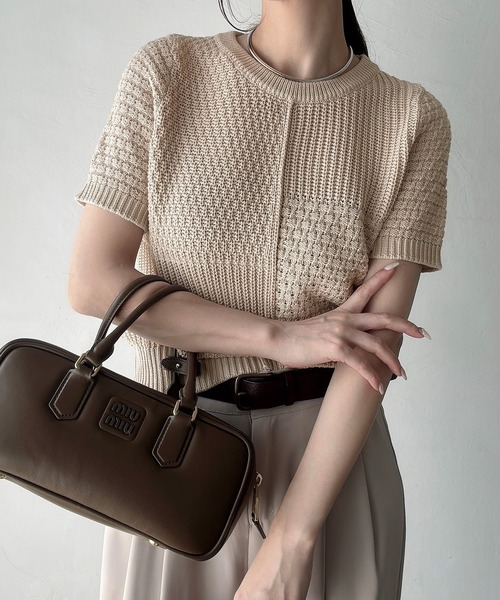 「Meiru」 半袖ニット LARGE チャコール レディース_画像9