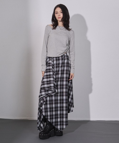 ENVYM（アンビー） スカート アシメチェック ドレープスカート