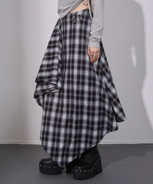 ENVYM（アンビー） スカート アシメチェック ドレープスカート