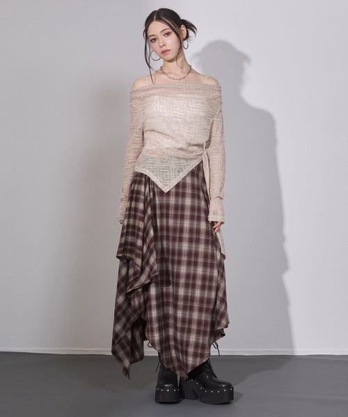 ENVYM（アンビー） スカート アシメチェック ドレープスカート