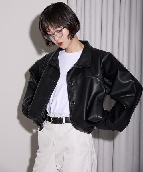 leimn ブルゾン アウター 2WAYフェイクレザージャケット レディース
