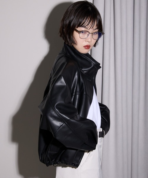 leimn ブルゾン アウター 2WAYフェイクレザージャケット レディース