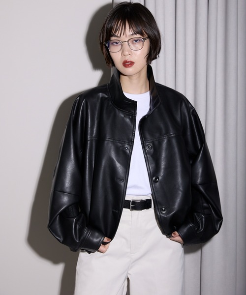 leimn ブルゾン アウター 2WAYフェイクレザージャケット レディース