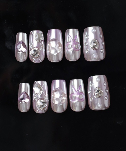 ネイルチップ ネイルシール ハイクオリティー パーツあり /水光ネイル