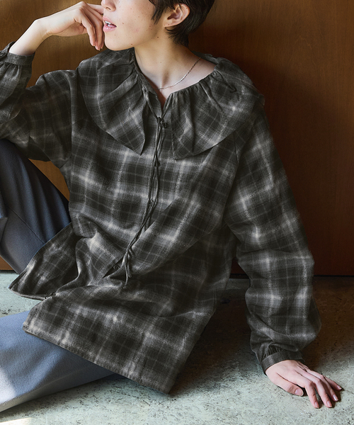 IENA（イエナ） ブラウス シャツ 「追加2」BLACK フリルチェック